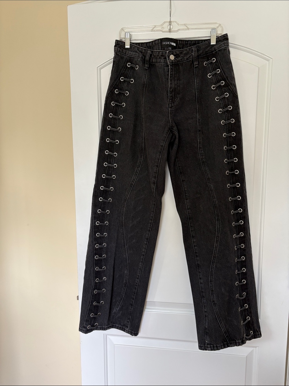 Fashion Nova Women’s Black Lace-Up Detail Jeans